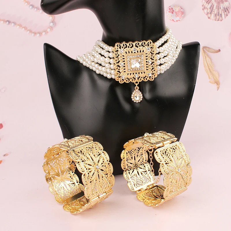 Алжирское свадебное ожерелье Шейная цепочка квадратный Позолоченный Кулон