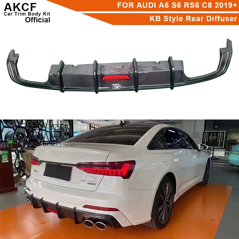 

Стильный задний диффузор KB из углеродного волокна для Audi A6 S6 RS6 C8 2019 + разделитель заднего бампера, диффузор для губ, отделка крышки
