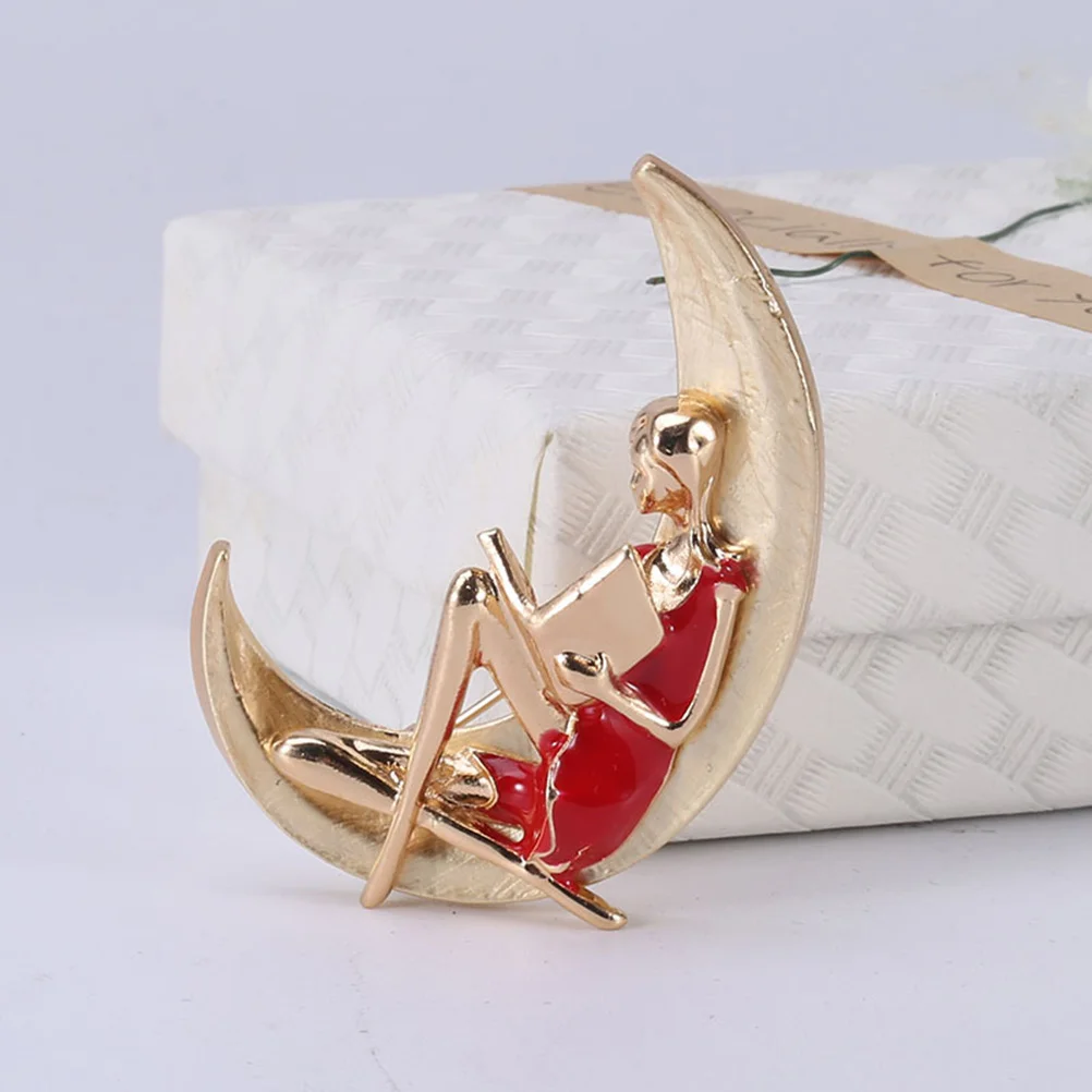 

Moon Shape Brooch Jewelry Fashion Alloy Brooch Clothes Accessory for Girls (Red)