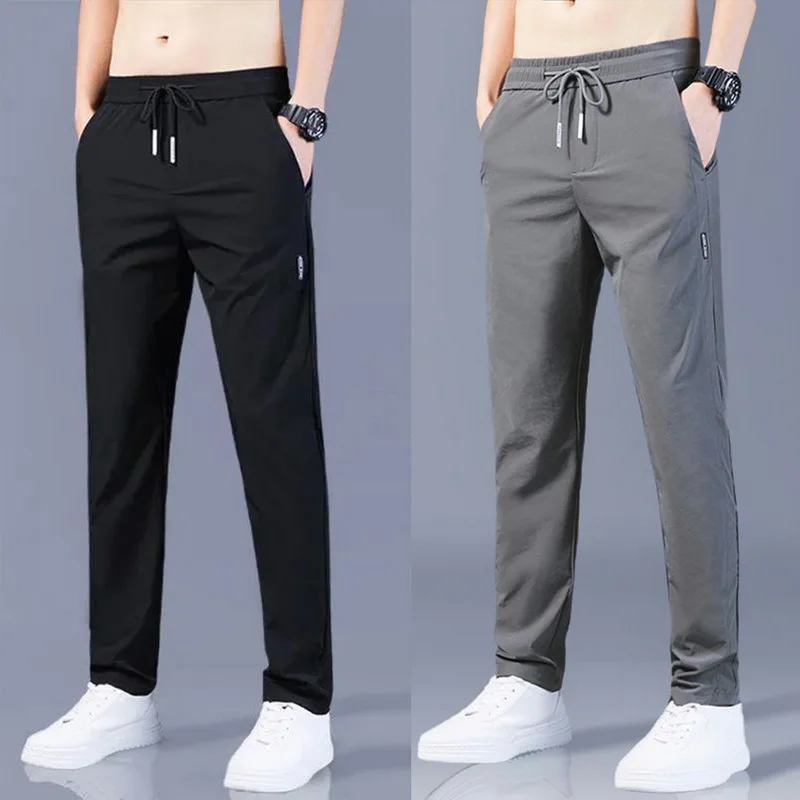 

Men's Trousers Thin Solid Color Fashion Pocket Full Length Casual Working Pants Men Drawstring Waist Slant Pocket Sweatpants