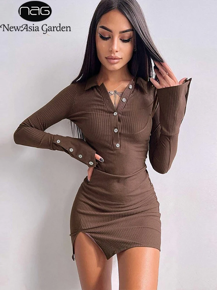 

Невозьму отложной воротник платья пикантные сумка Хип Slim Fit Vestidos модный кросс-Кнопки Одежда с длинным рукавом Летние каникулы Стиль Vestido