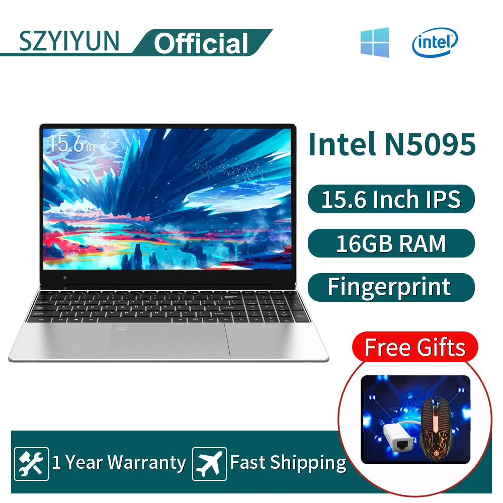 

Intel Laptop 15.6 inch N5095 16GB RAM 512GB SSD Business Netbook Windows 10 Gaming Notebook Computer Game PC Fingerprint Unlock