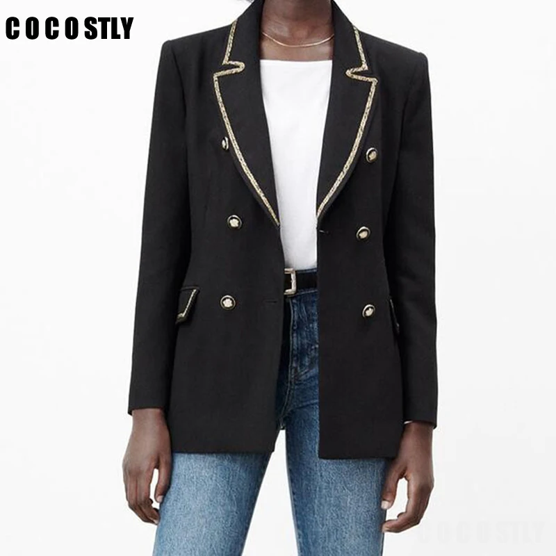 

New Spring 2022 Women Patchwork Double Breasted Blazer Office Lady Chic Jackets Long Sleeve Black Blazers blazer femenino