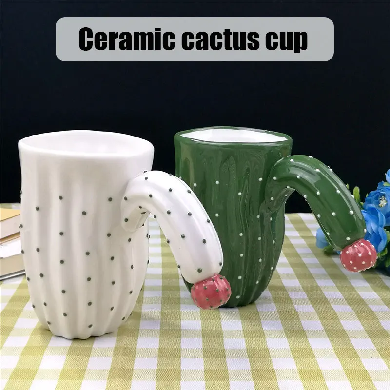 

Ceramic Mug With Cactus Appearance Cactus Shaped Coffee Mugs With Hand Printed Designs Cute Succulent Coffee Mug