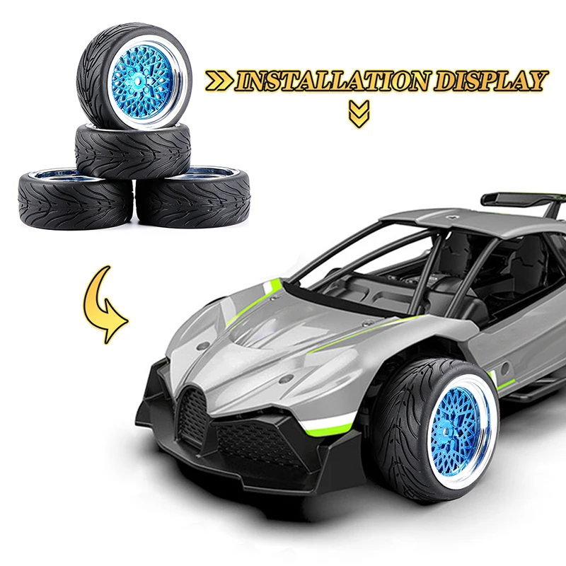 

4pc HSP HPI 1/10 RC Model Flat Rims On-Road Racing Car Rubber Tires&Wheels 10365