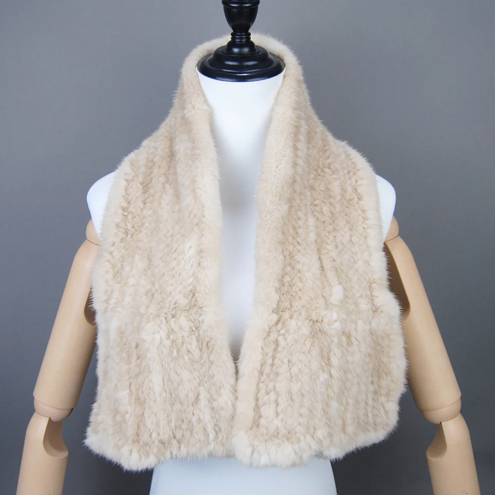 Модный женский зимний шарф из натурального норкового меха теплый мягкий шаль