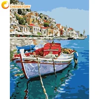 chenistory mordern painting by numbers kill time boat harbor drawing on numbers home decors diy gift for adult on canvas crafts