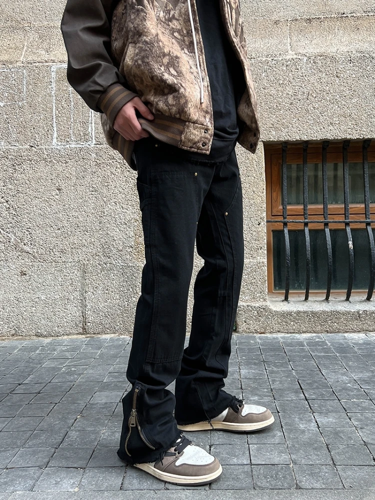 Джинсы мужские с заклепками и боковой молнией в американском стиле Vibe Harajuku