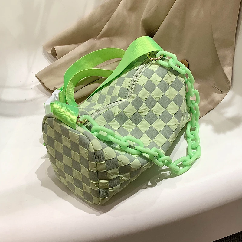 

Women Leisure Package 2023 New Fashion Wide Shoulder Strap Design Small Shoulder Bags Checkered Casual Tote Crossbody Bags