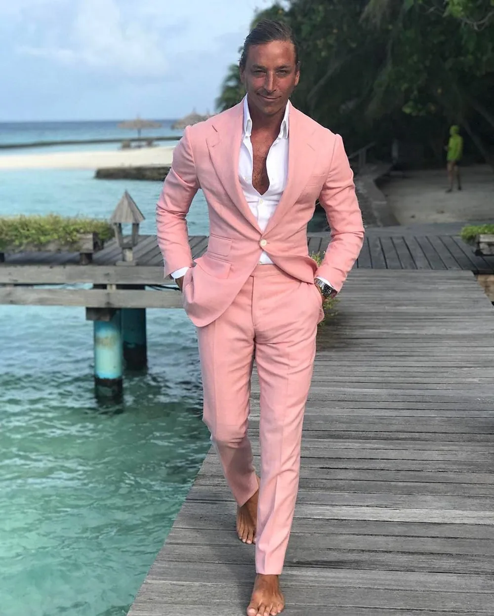 2022 Costume Homme Casual Business Men Suits Pink Slim Fit Tuxedos Wedding Suits For Men Best Man Blazer 2 Pieces (Jacket+Pant)