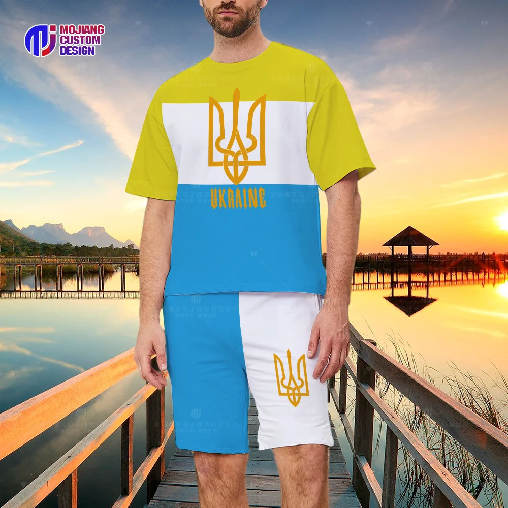 Ukraine Men's T-Shirt Shorts Set National Flag Shirt 3D Printed O-Neck Oversized Short Sleeve Jersey Fashion Men's Streetwear