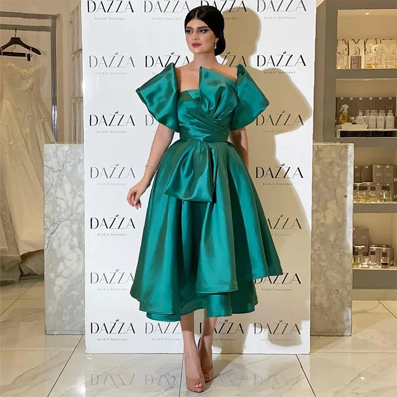 

Bow Tea Long Womens Party Evening Dress Flare Sleeve Straight Neck Backless Elegant Formal Loose Vestidos De Fiesta Robes Soirée