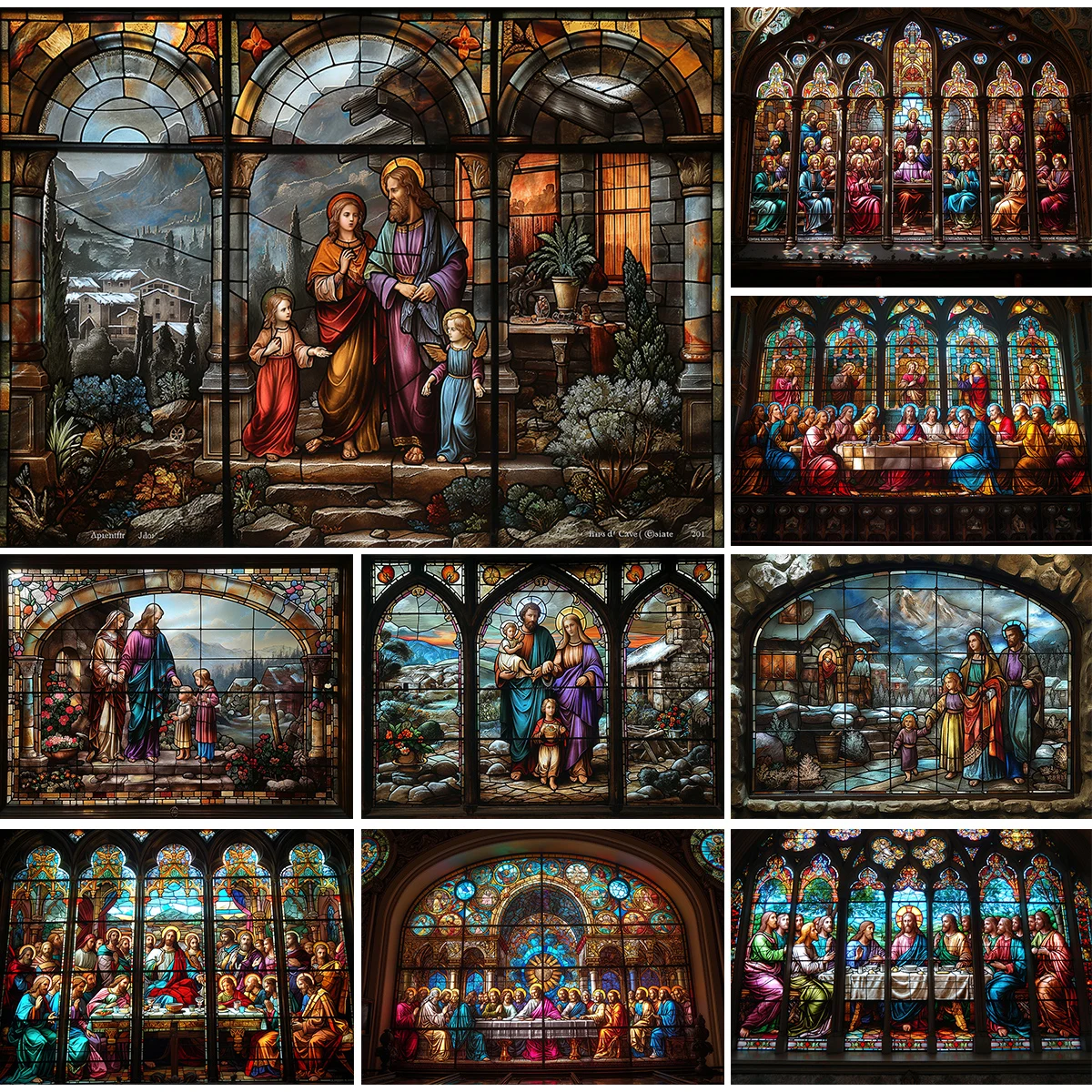 Фон для фотосъемки с изображением семьи Иисуса витражные окна Декорации детей и