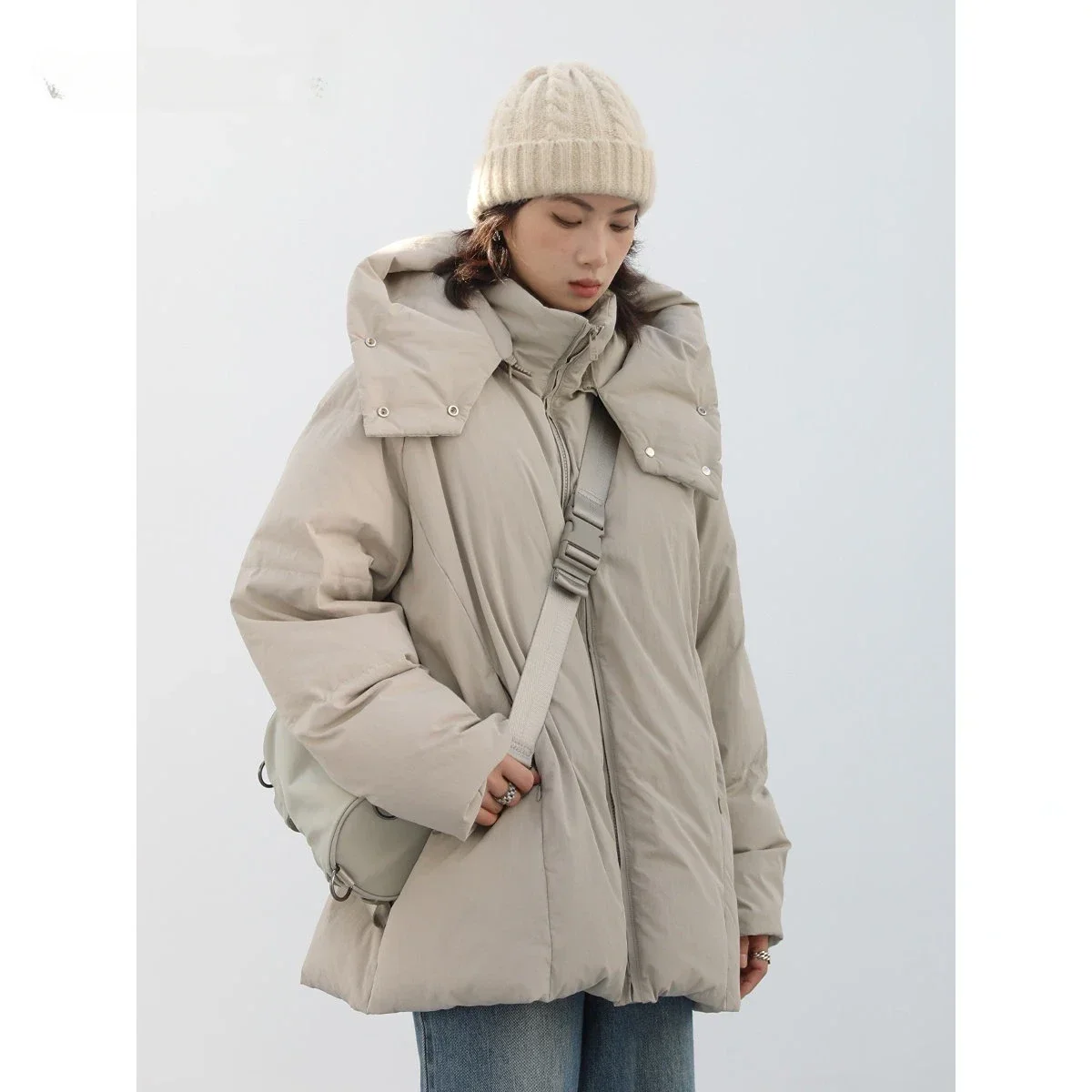 

Women's Down Coats Streetwear Casual Detachable Hooded 90 White Duck Down Woman Down Jacket Medium Long Winter 2022