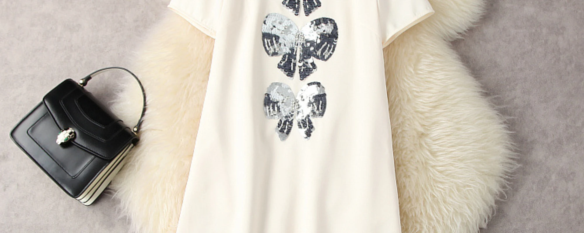 

2022 New Short Sleeve Round Collar Sequined Bow Fashion Dress European and American Women's Wear Spring