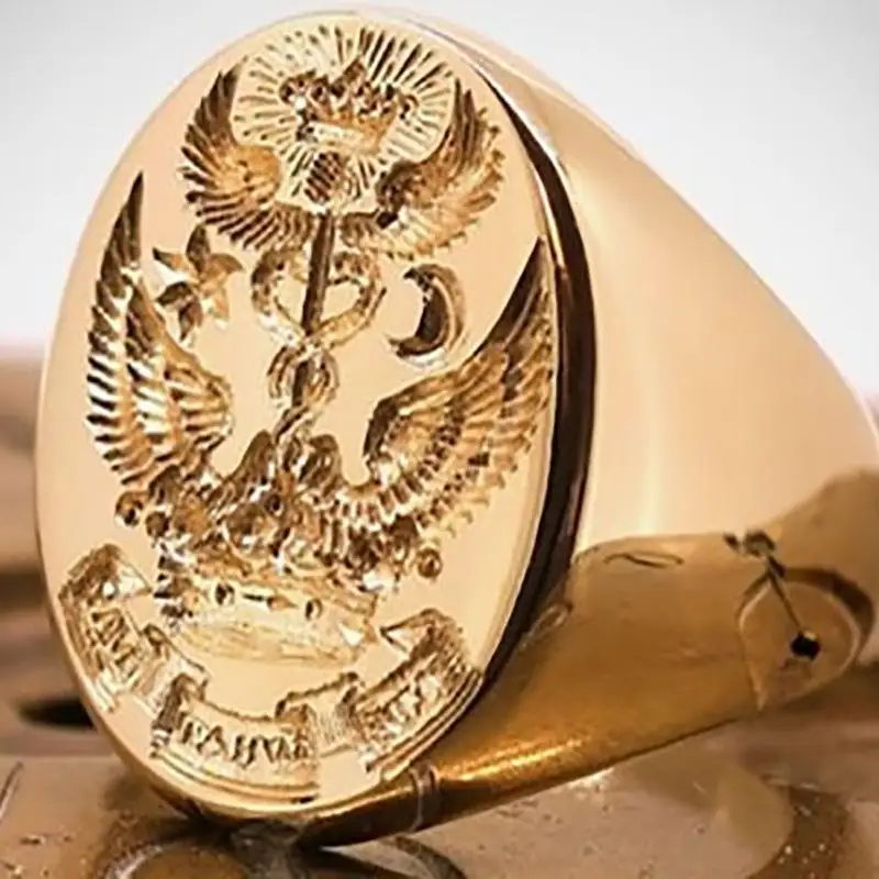 

National Emblem Men's Golden Double-headed Eagle Noble Ring Men Ring Charm Gift for Party Male Lover