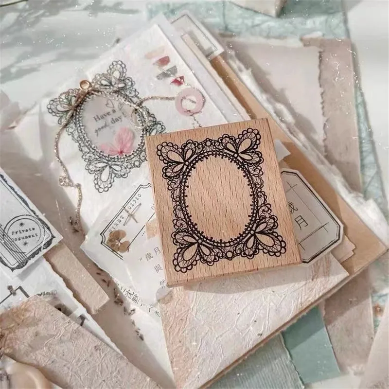 

Preorder-JP Vintage Lace Frame Wooden Rubber Stamp for DIY Scrapbooking Photo Album Card Making