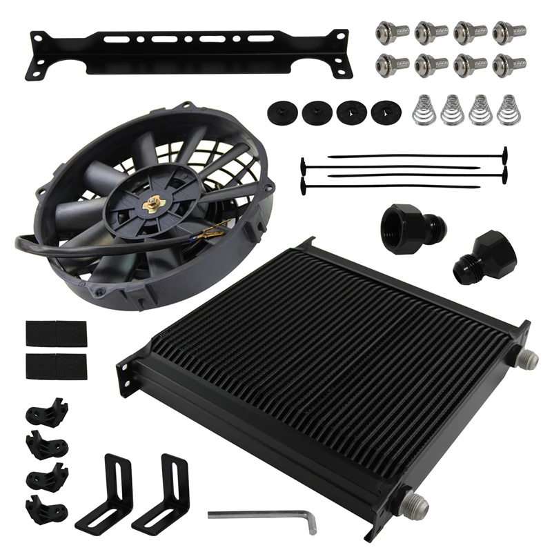 

Universal 40 Row AN10 Engine Oil Cooler w/AN10 To AN8 Fittings + 7" Electric Fan Black/Silver for audi q7