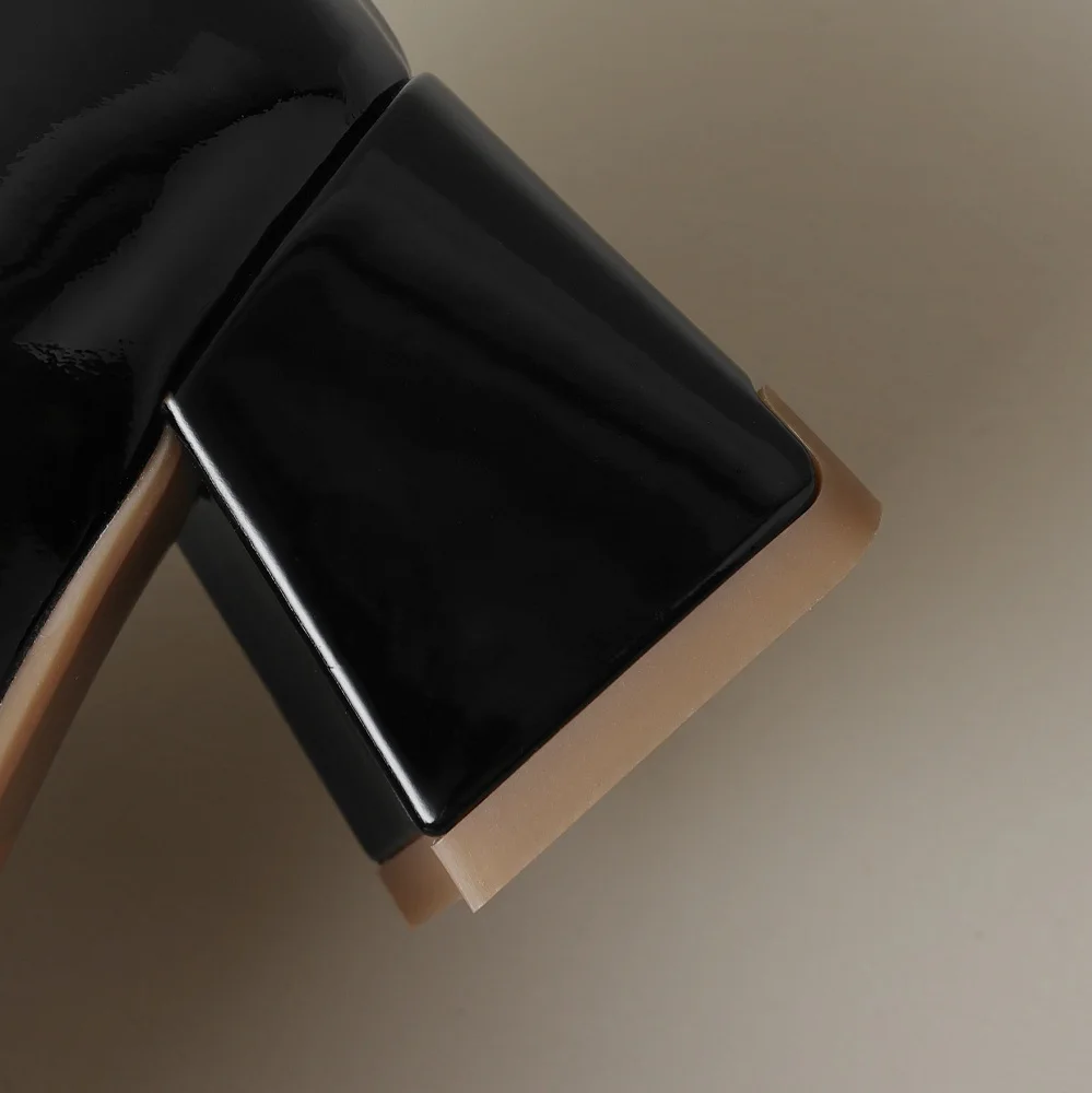 【JOCHEBED HU】Fall Shoes Genuine Leather Woman Shoes Square Toe Chunky Heel Shoes Slip-On Pumps Solid High Heels Classics Ladies