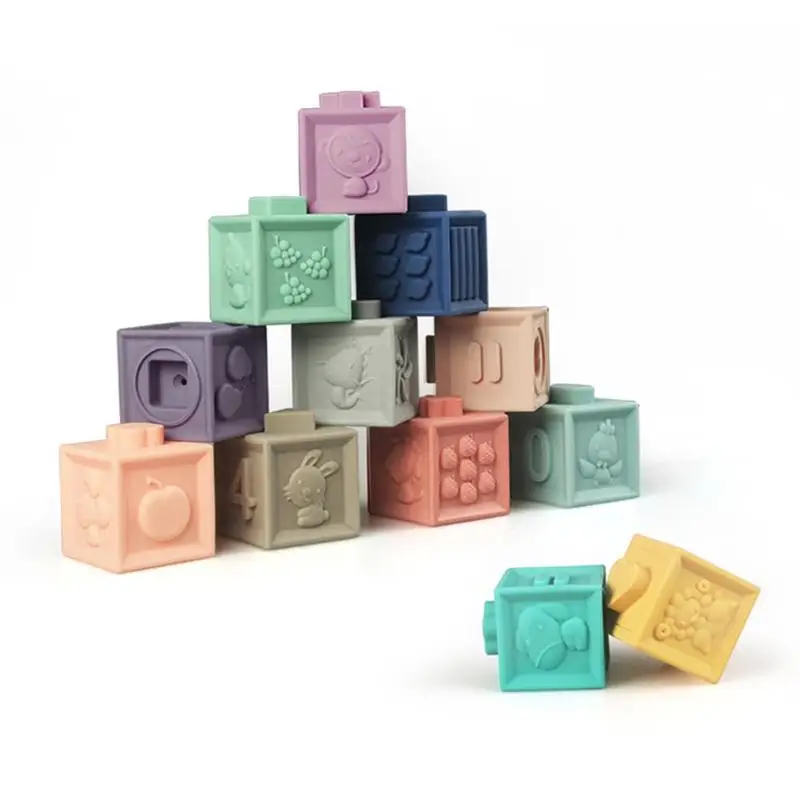 

Baby Grasp Toy Silicone Kids Building Blocks 3D Touch Hand Soft Balls Baby Massage Rubber Squeeze Toy Block 6/12pcs set