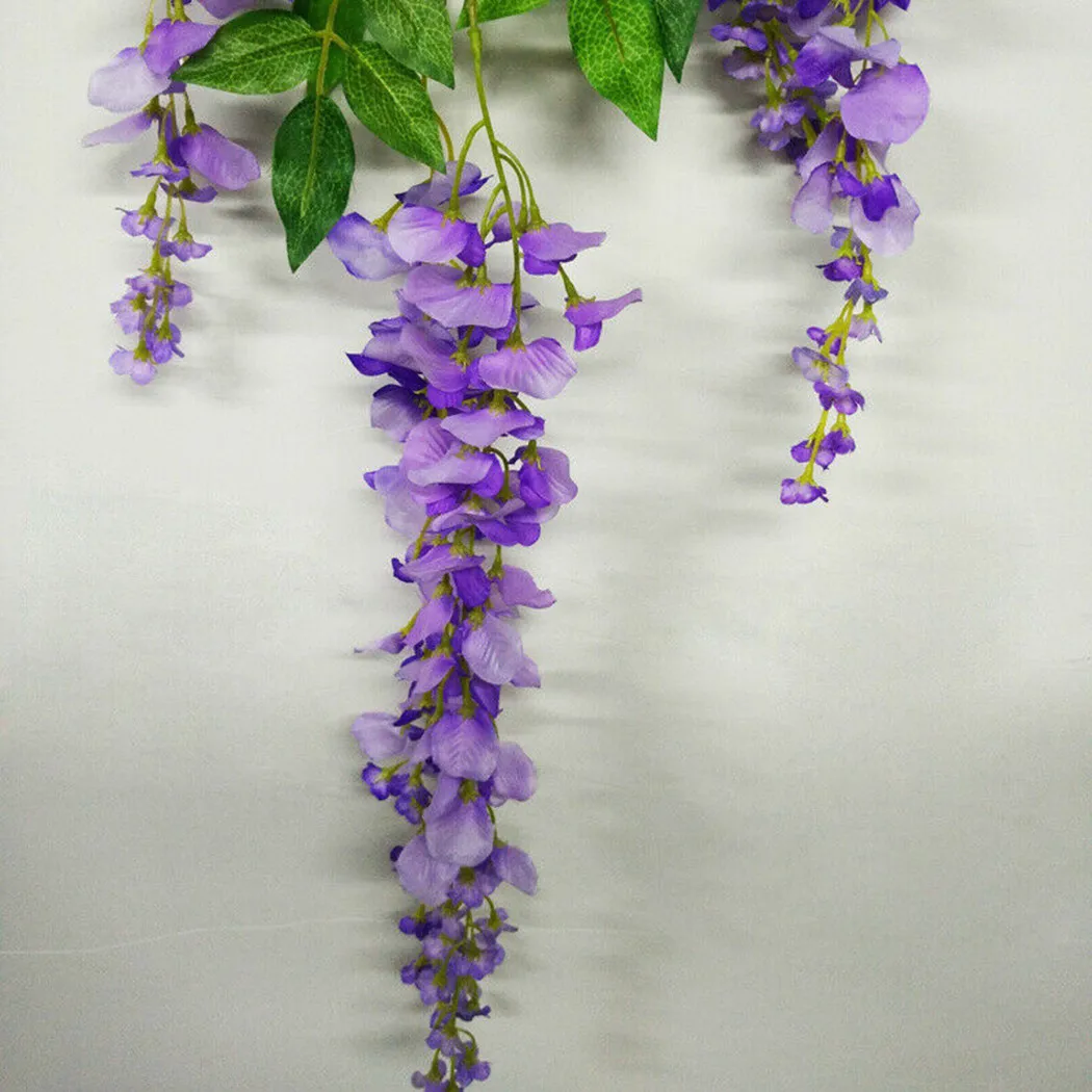 

12 Pcs Artificial Wisteria Ivy Hanging Vine Faux Silk Flower Garland Purple Hanging Flower Plant For Home Garden Wall Decoration