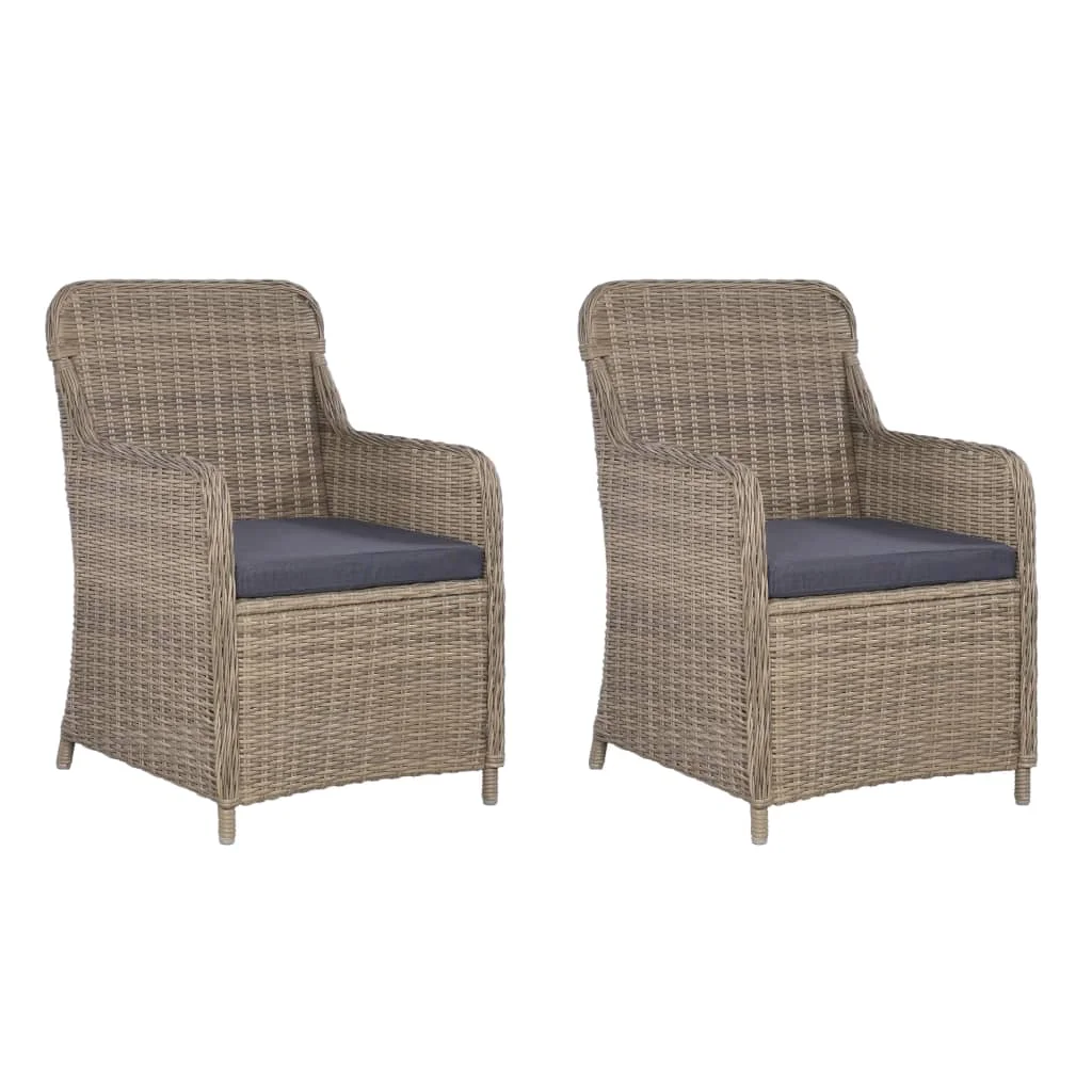 

Patio Chairs with Cushions 2 pcs Poly Rattan Brown 25.2" x 25.6" x 35.4" Outdoor Chair Outdoor Furniture