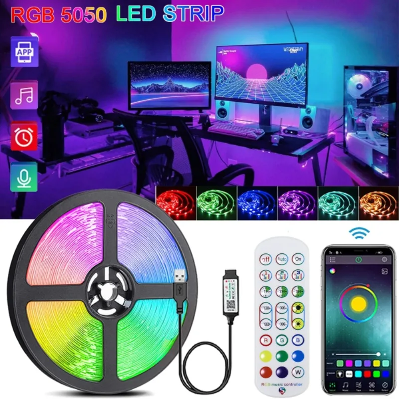 

Led Strip Light USB RGB 5050 Led Tape TV Backlight Flexible Ribbon Diode Bluetooth APP Luces Lights for Room Decoration 1M-10M