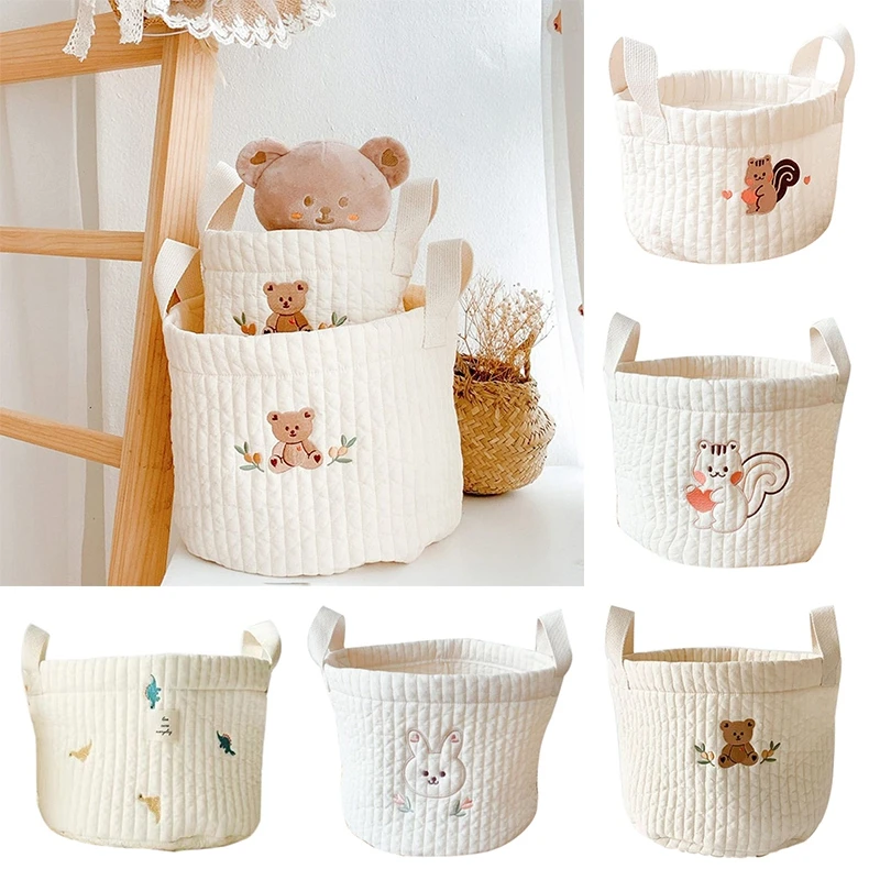 

Newborn Baby Storage Bag Mommy Diaper Organizer Nursery Essentials Embroidery Cartoon Animal Print Infant Nappy Basket Bag