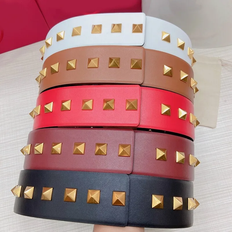 Wide version 7.0 women's Waist Cover delicate pyramid full hardware accessories belt high-quality positive leather dress belt