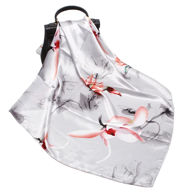 Модные шарфы для женщин шаль с цветочным принтом искусственный шелк женский