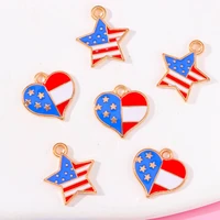 20pcs colorful enamel american flag heart star alloy pendant diy necklace earrings bracelets phone chain ornament charm jewelry
