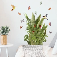 birds green plants potted butterfly wall stickers living room bedroom simple home decor wall stickers wallpaper self adhesive
