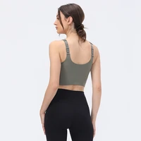 solid color ladies bra plus size soft underwear adjustable back buckle yoga tank top with chest pad high support gym sportswear