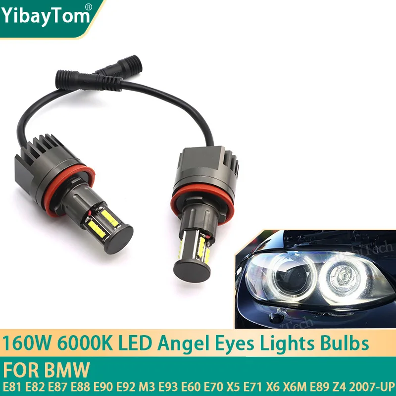 

2pcs 160W 6000K LED Angel Eyes Marker Light Bulbs For BMW E81 E82 E87 E88 E90 E92 M3 E93 E60 E70 X5 E71 X6 X6M E89 Z4 2007-UP