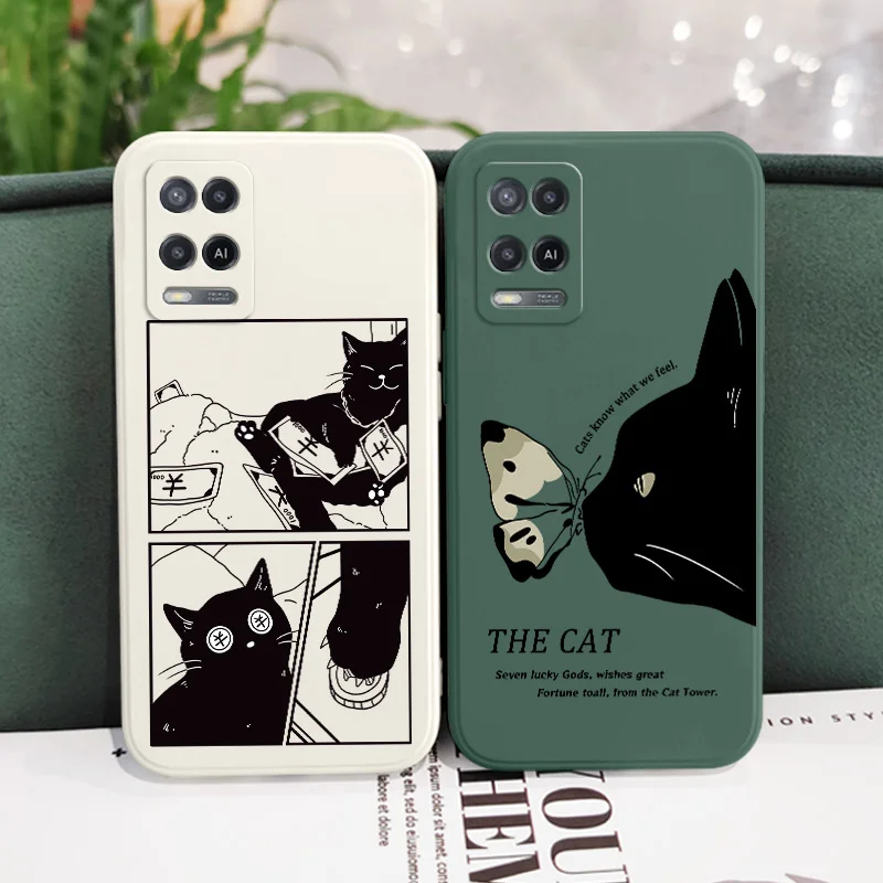 Cute Black Cat Phone Case For OPPO A54 A74 A57 A96 A76 A36 A95 A12 A15 A15S A16 A16K A9 A5 2020 Reno 8 8Z 7 7Z 6 5 F9 4G 5G images - 6