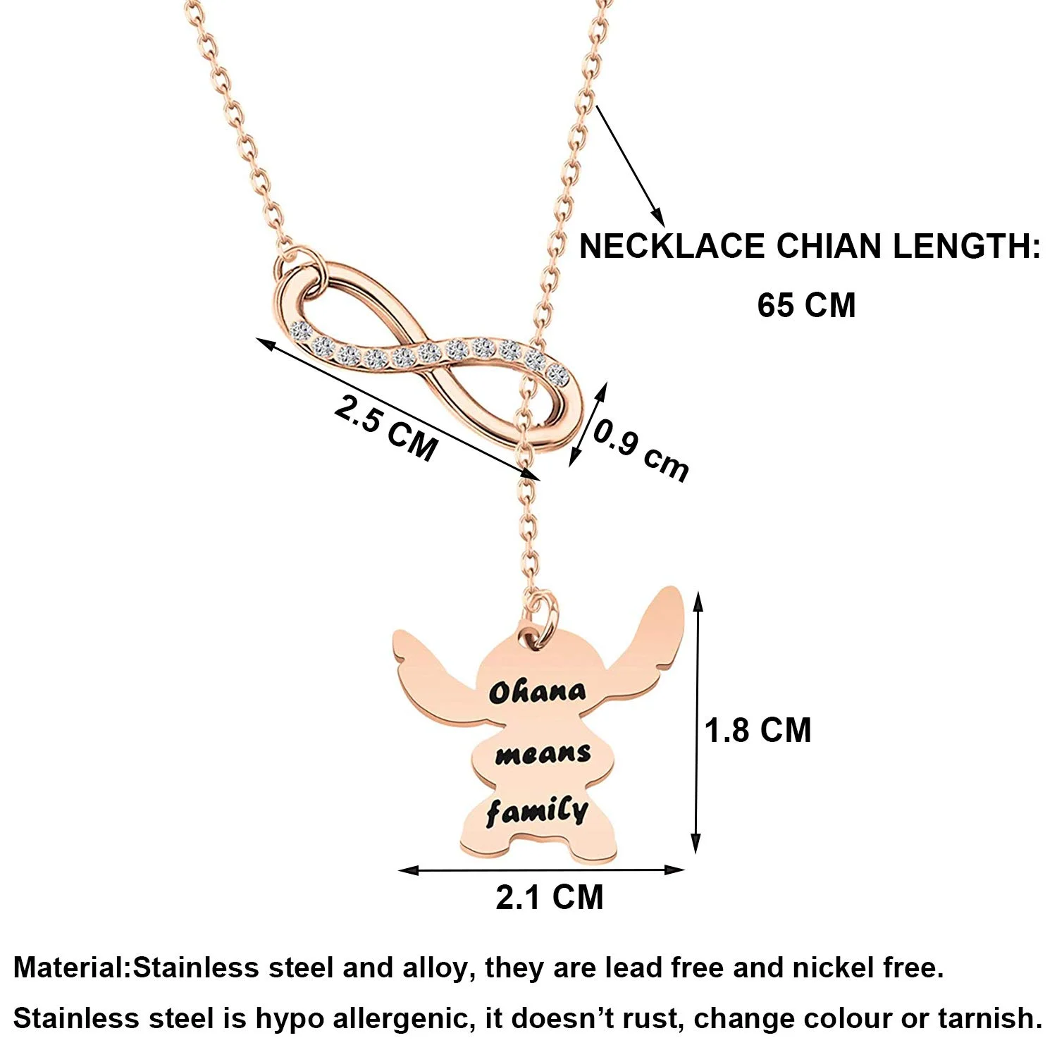 Harong Cute Stitch Necklace Shiny Crystal Stainless Steel Pendant Ohana Means Family Pretty Necklace Jewelry for Women images - 6