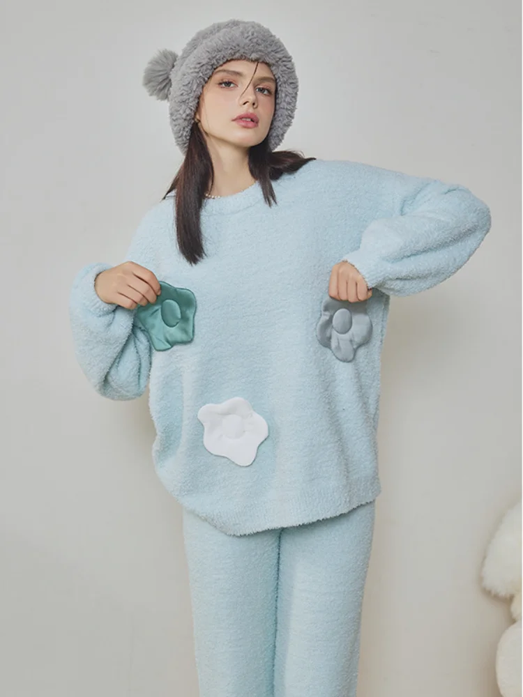 Осень-зима 2024 полубархатный костюм мягкая теплая Женская домашняя одежда брюки с