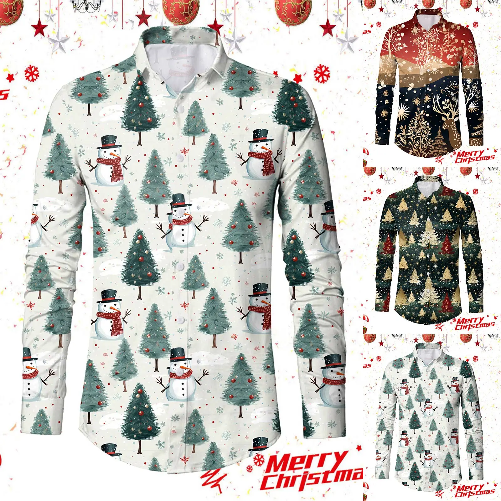 

Men's Shirt Brand Men Casual Long Sleeve Autumn Winter Christmas 3D Printed Shirts Fashion Top Summer Fit Short T Shirts Men