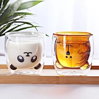 ins style cute cartoon little panda claw double layer glass cup household milk coffee high value creative gift drinking glasses