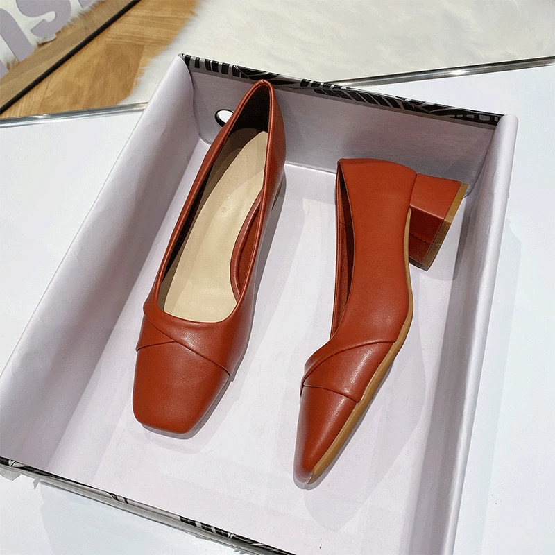 

Square Toe Dress Shoes Woman Office Ladies Shallow Mouth Branded Pumps 2022 Slip On Classic Style Slim Heels Footwear Chunky San
