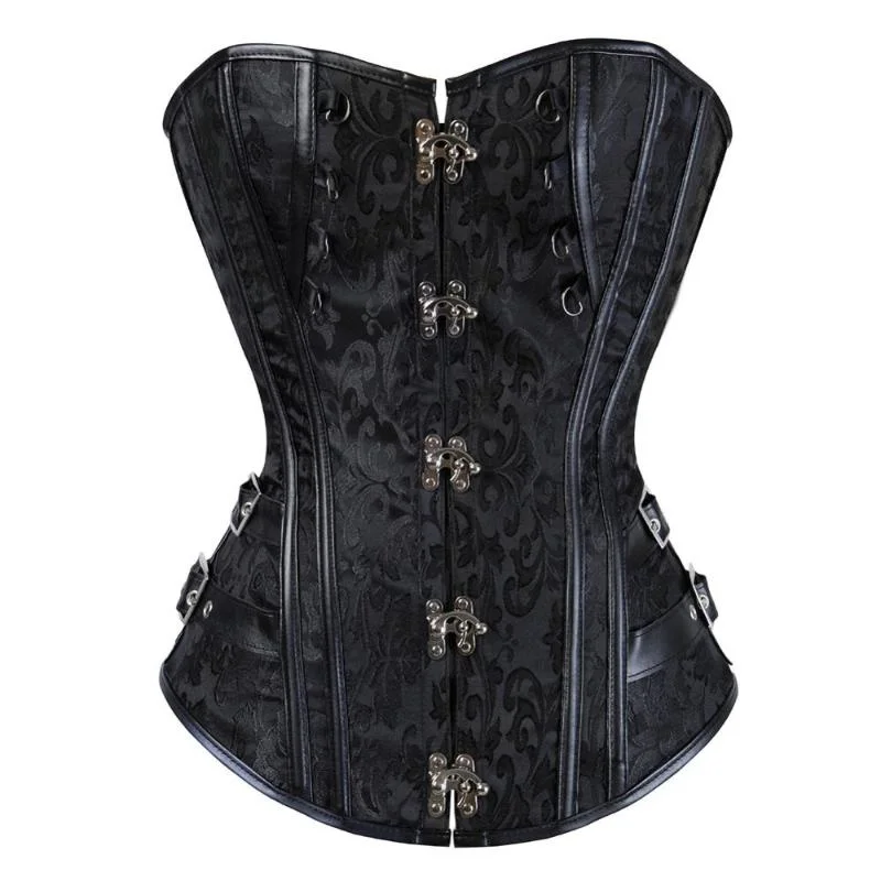 Corsets and Bustiers Women Steampunk Jacquard Pirate Faux Leather Corselete Sexy Studded Overbust Carnival Party Clubwear