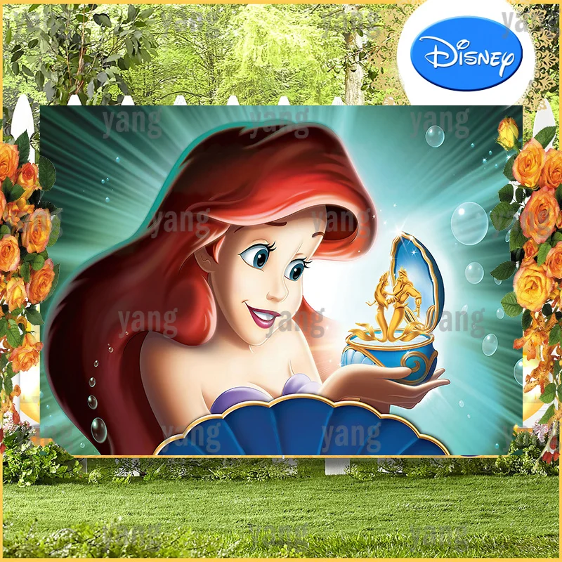 The Little Mermaid Cute Girls Princess Disney Background Banner Undersea Bubble Music Box Birthday Party Backdrop Baby Shower