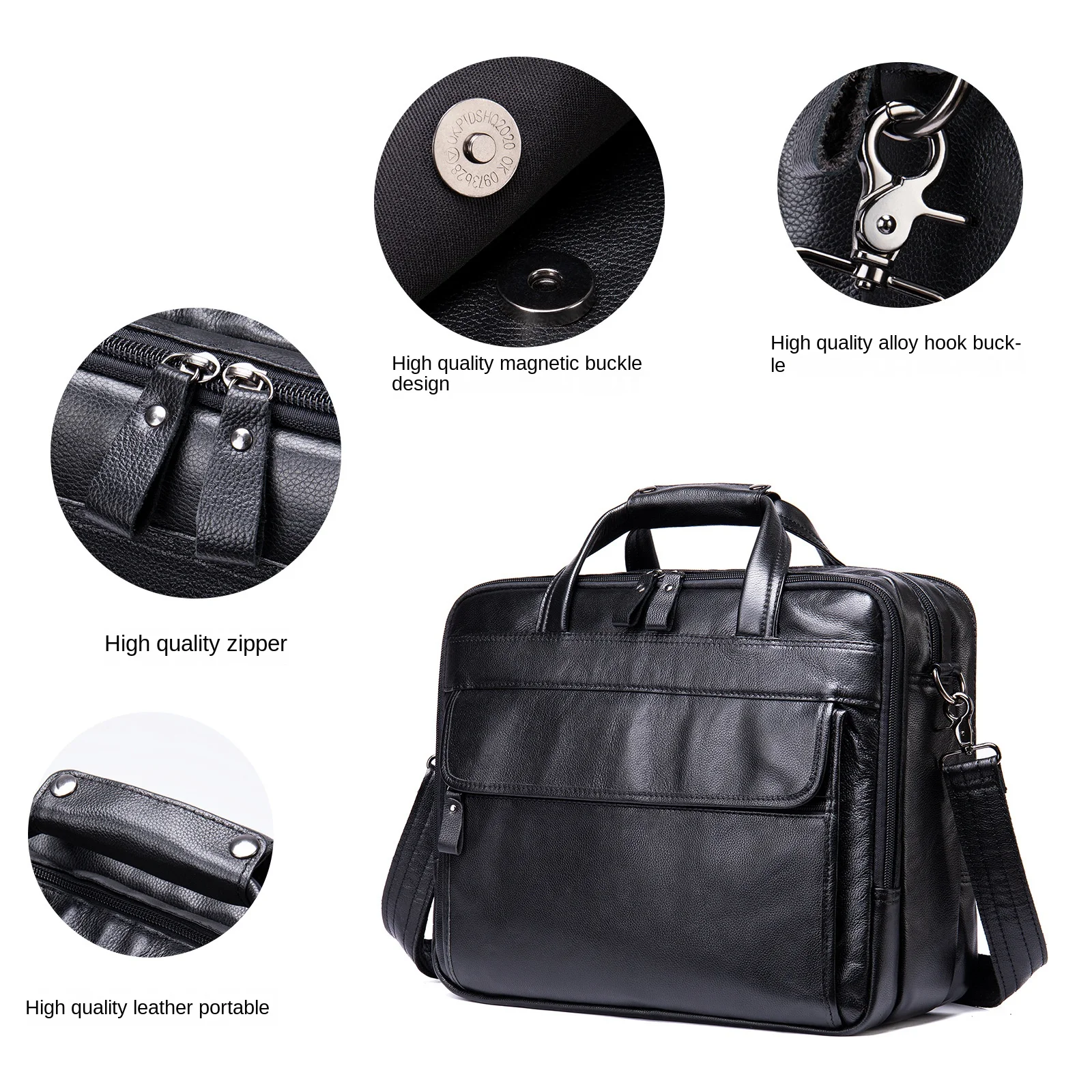 Casual Men's Handbag Genuine Leather Business Men Briefcase Big Shoulder Bags Messenger Document Bag for 15.6 Inch Laptop