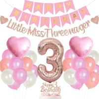 pink rose gold birthday decorations kit little miss threenager garland heart foil balloons girls 3rd birthday party decorations
