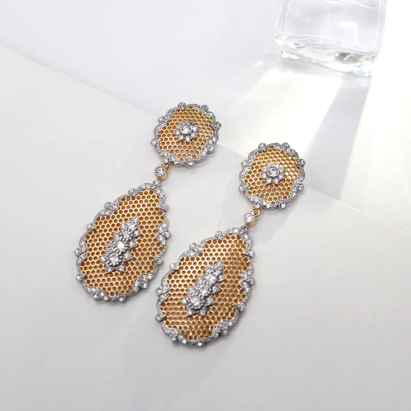 

ins retro Italian craft geometric pendant earrings for women metal stylish classic lace court vintage jewelry