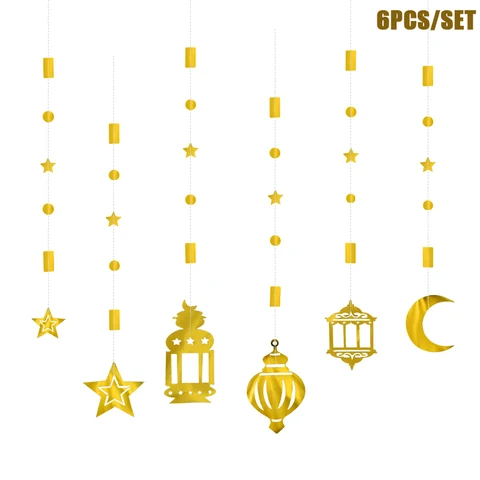Бумажная блестящая золотая звезда Луна потолок подвесной баннер ИД Мубарак Рамадан Декор лампа гирлянда для дома мусульманский фон