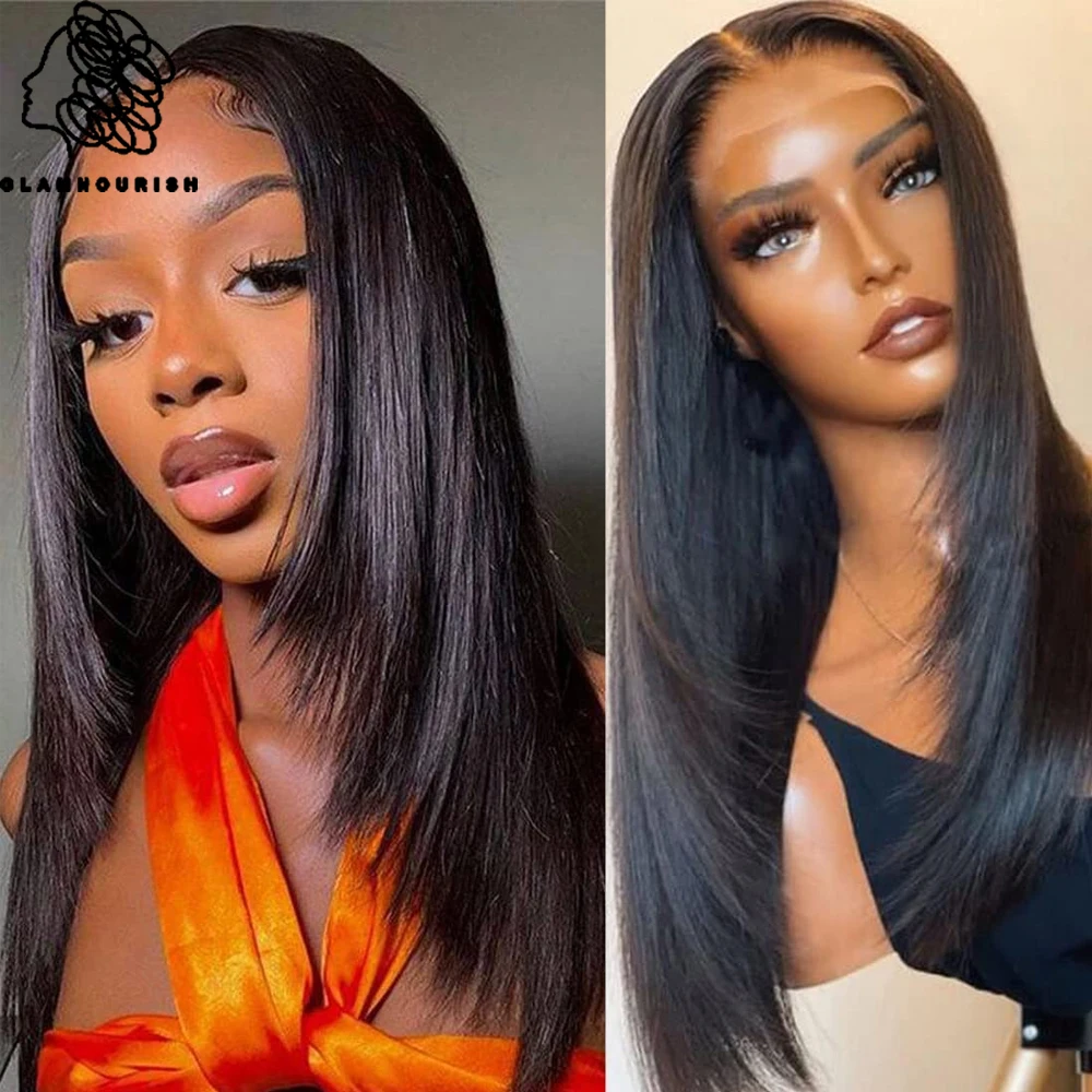 13x6 Straight Lace Front Wigs Human Hair Layered Cut Lace Front Wig Pre Plucked with Baby Hair Natural Black Brazilian Remy Hair