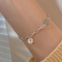rectangle stainless steel chain bracelets fashion punk statement jade beads bracelet for women wedding jewelry bridal style gift