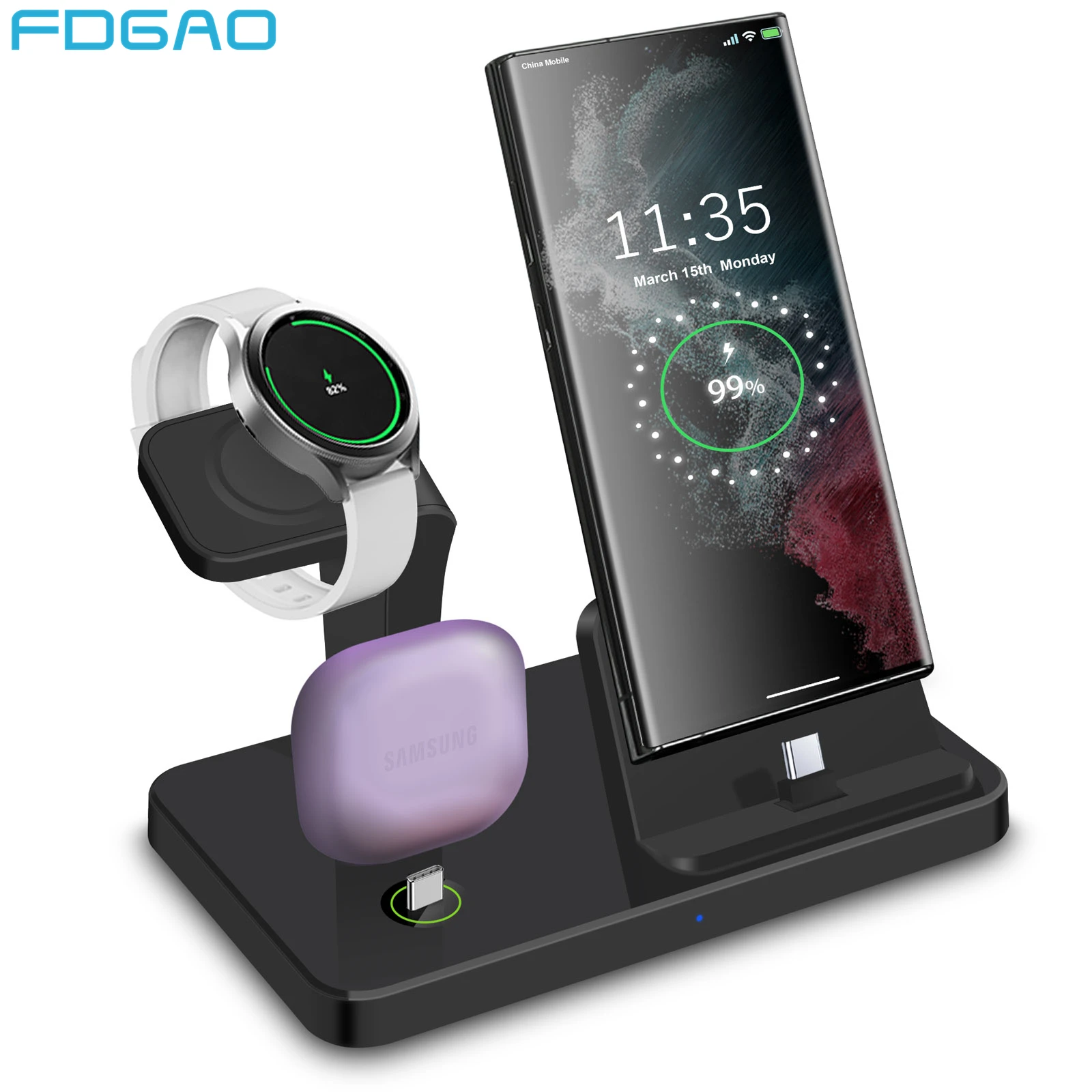 3 in 1 Charging Station for Samsung S23/S22/S21/Note20/Z Flip/Fold Multiple Devices Fast Wireless Charger Stand for Galaxy Watch