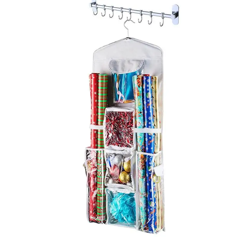 

Door Storage Organizer Multi-Compartment Wrapping Paper Storage Containers Zipper Seal Over The Door Bag Organizer Behind The